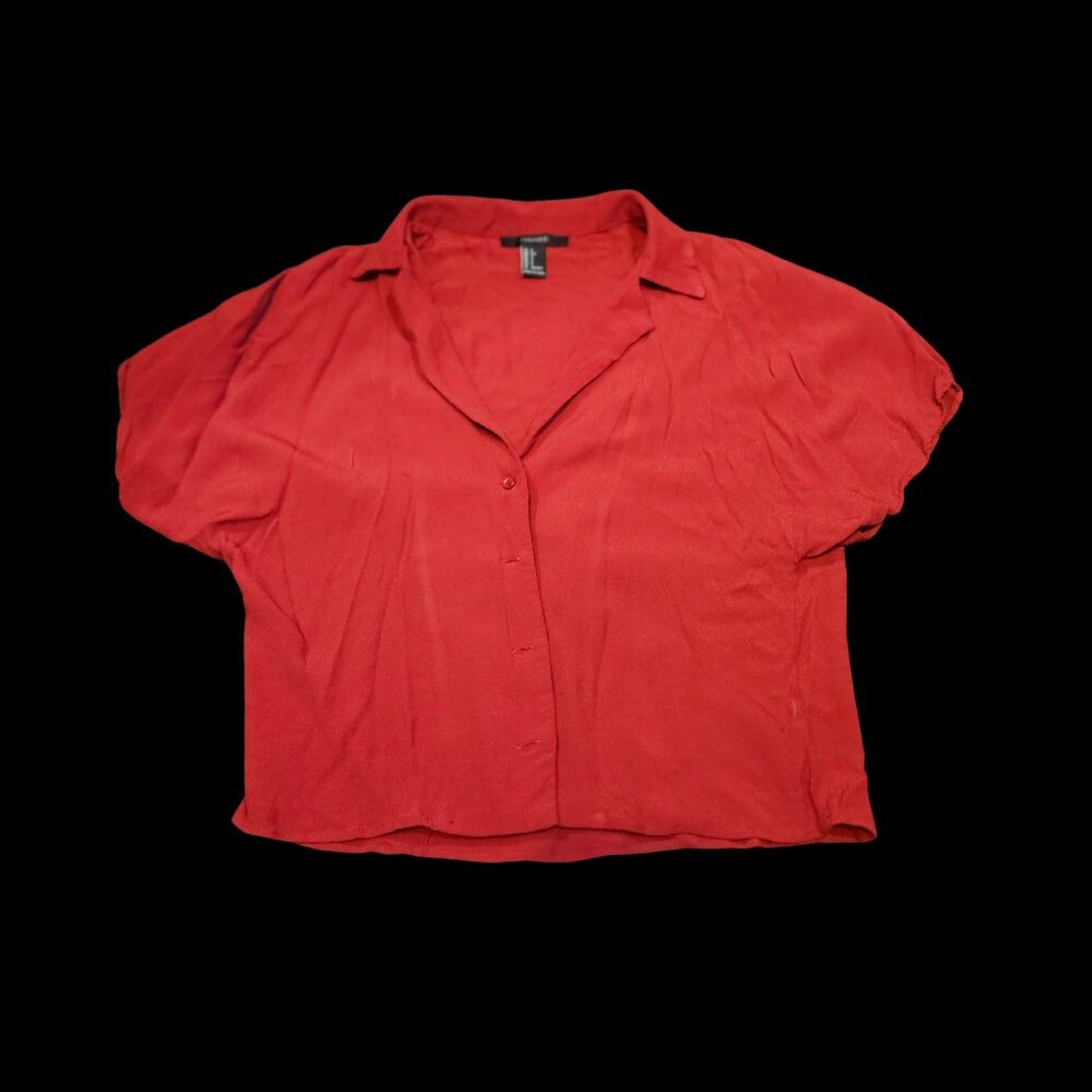 Forever 21 Red Button Down Blouse – Size Small – Short Sleeve Collared Top